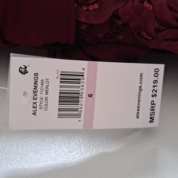 Alex Evening Women's Tea Length Dress with Rosette Detail Size 6 Color: Merlot - Picture 9 of 11